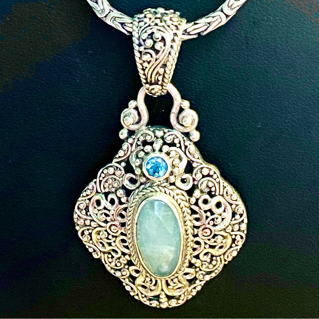 Sterling Silver Sarda Necklace With Light Blue Stone And Blue Topaz